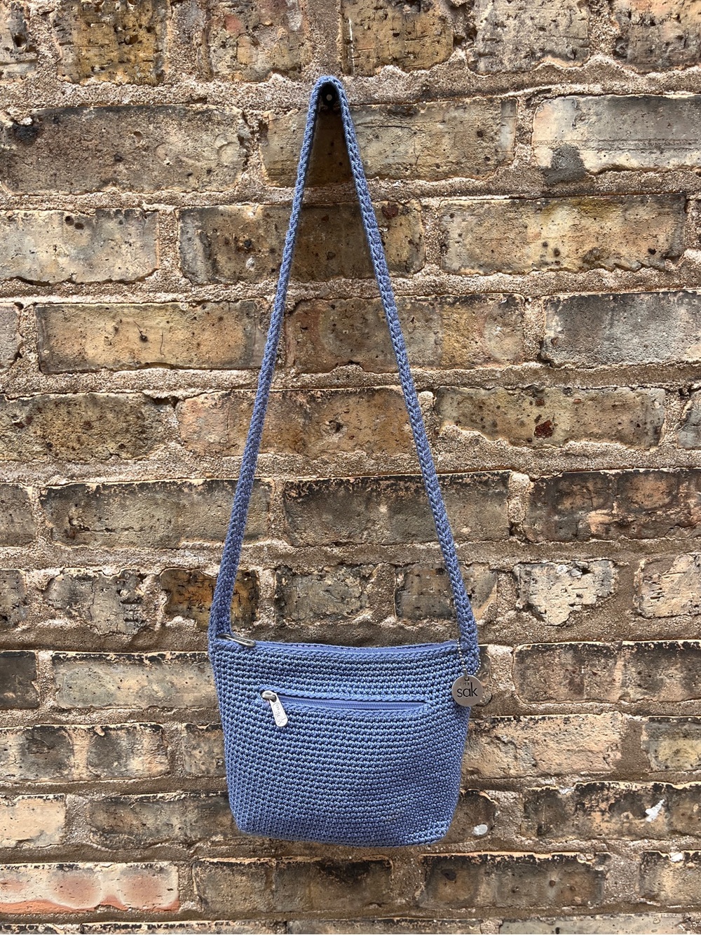 The Sak Vintage Crochet Shoulder Bag Denim Blue Medium Size